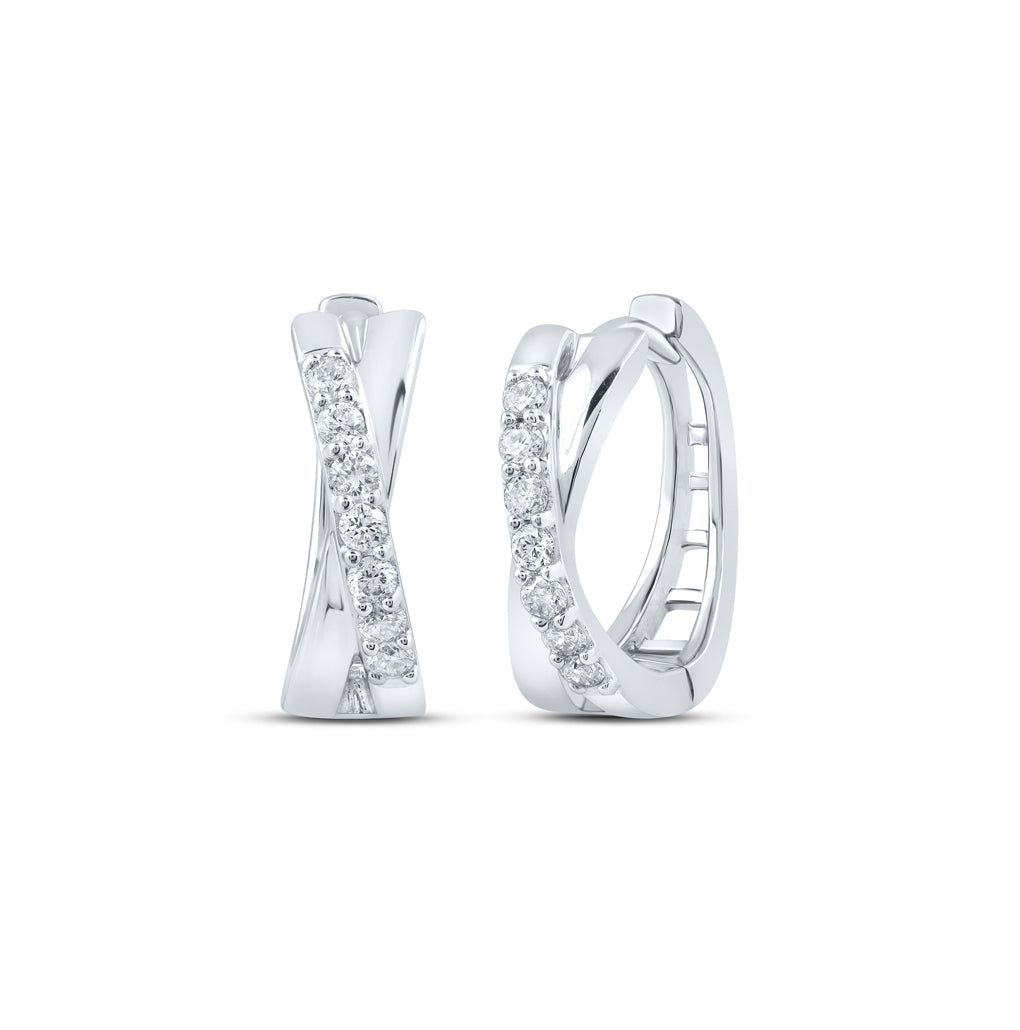 10K Yellow Or White Or Rose Gold Womens Round Diamond Hoop Earrings