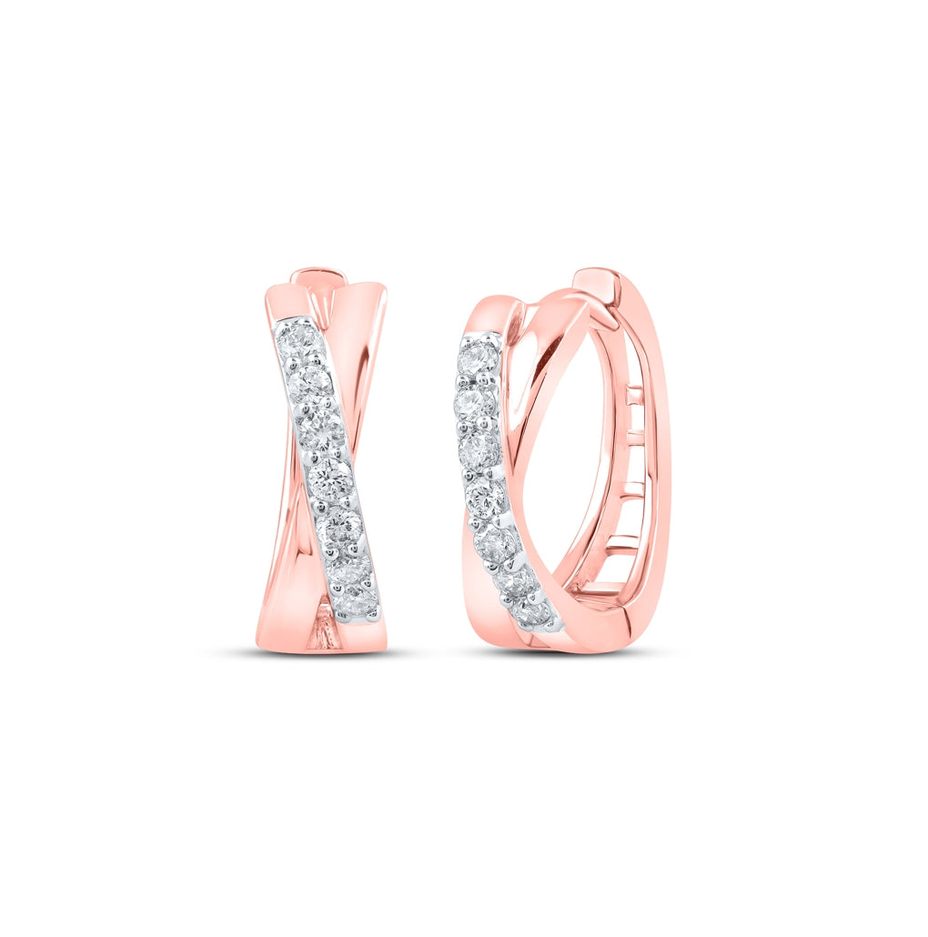 10K Yellow Or White Or Rose Gold Womens Round Diamond Hoop Earrings