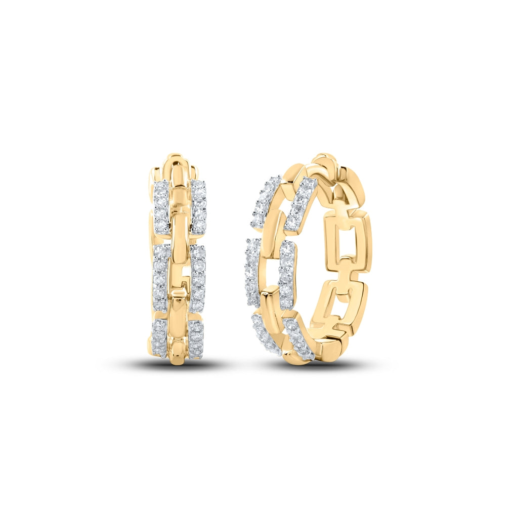 10K Yellow Or White Or Rose Gold Womens Round Diamond Hoop Earrings