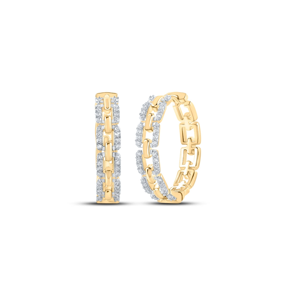 10K Yellow Or White Or Rose Gold Womens Round Diamond Hoop Earrings