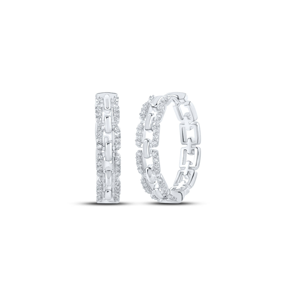 10K Yellow Or White Or Rose Gold Womens Round Diamond Hoop Earrings