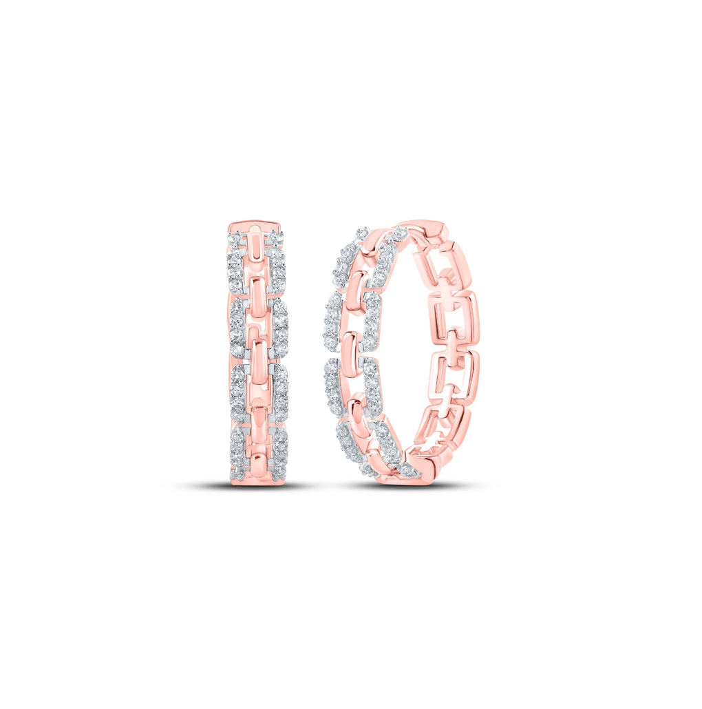 10K Yellow Or White Or Rose Gold Womens Round Diamond Hoop Earrings