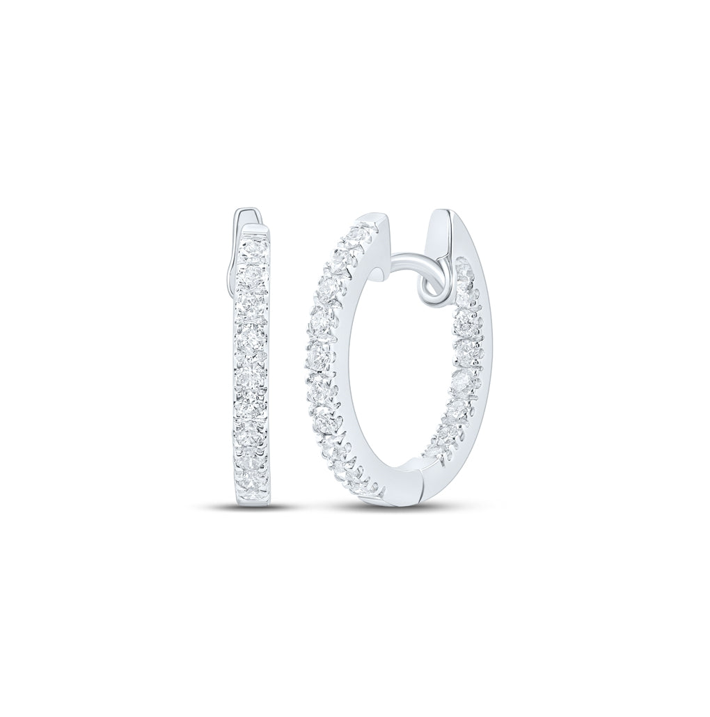 10K Yellow Or White Or Rose Gold Womens Round Diamond Inside Outside Hoop Earrings