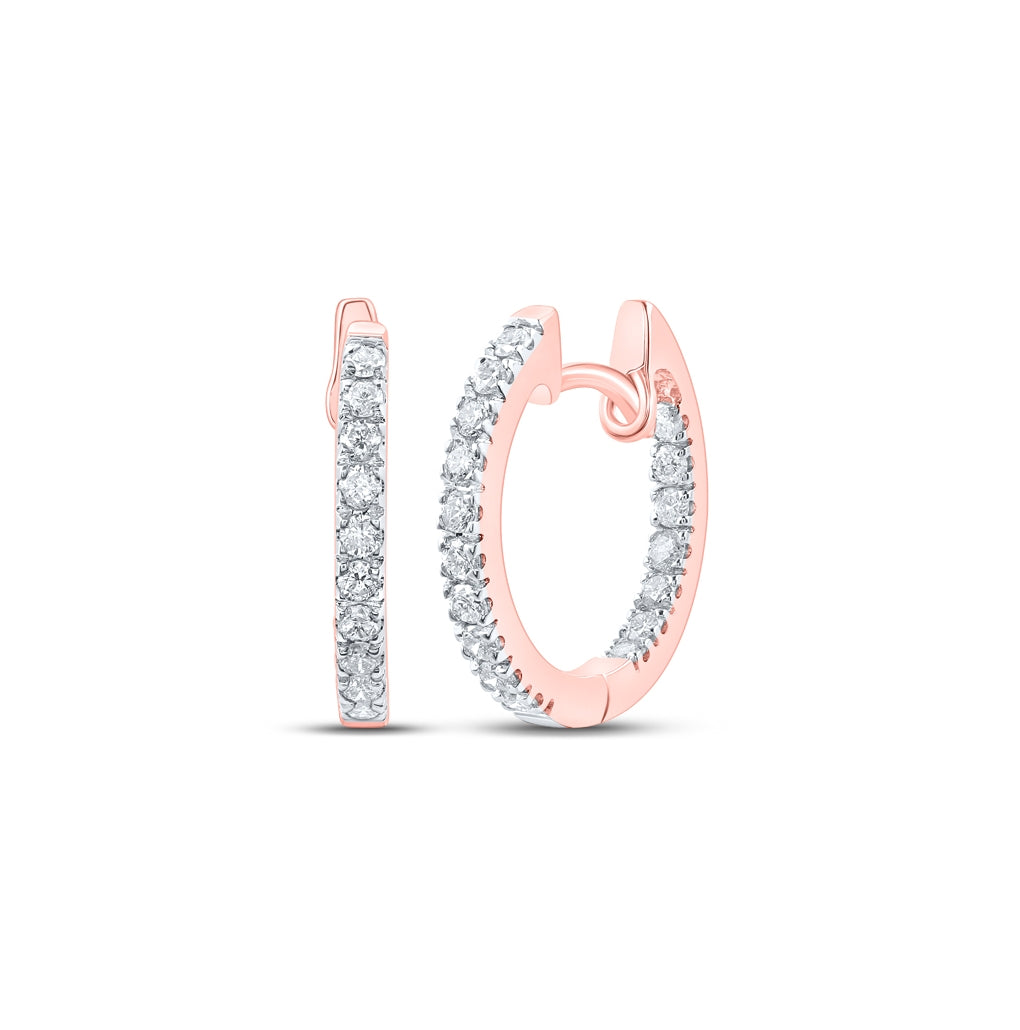 10K Yellow Or White Or Rose Gold Womens Round Diamond Inside Outside Hoop Earrings
