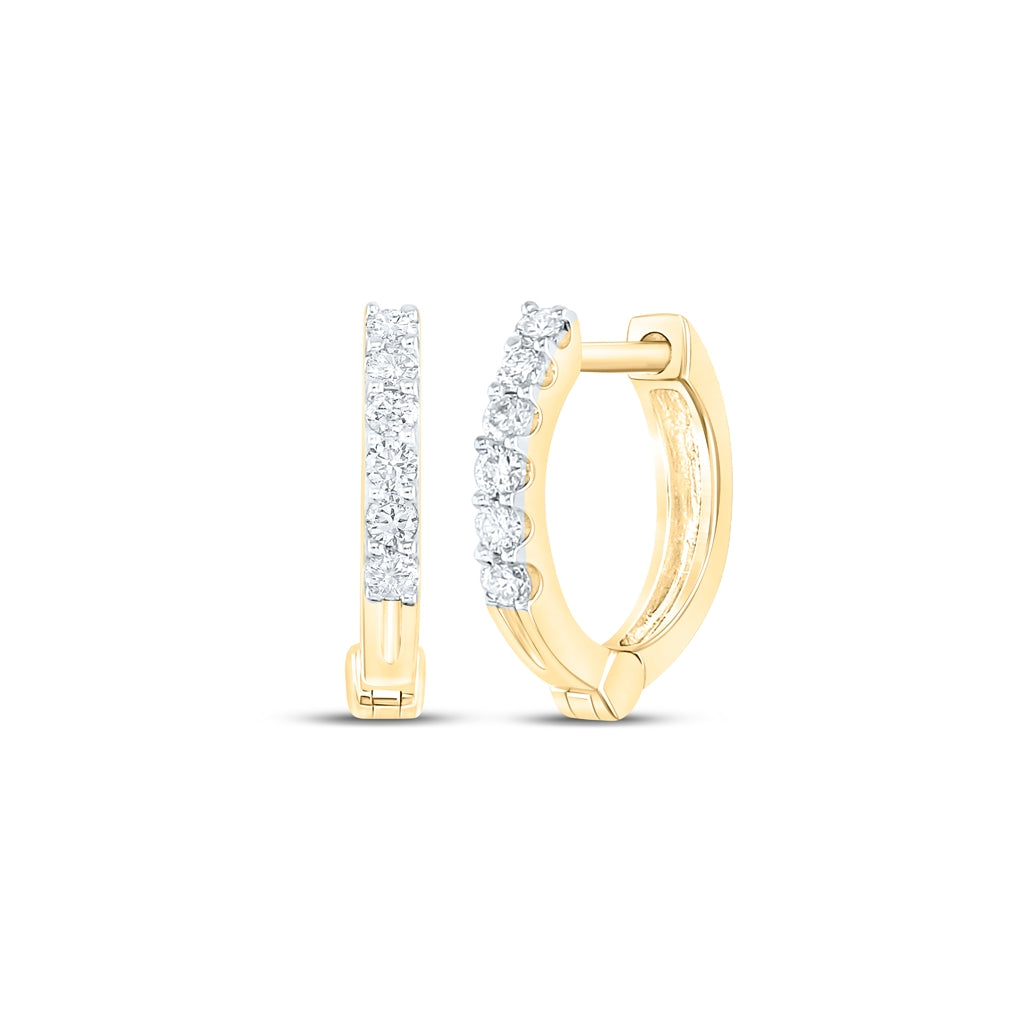 10K Yellow Or White Or Rose Gold Womens Round Diamond Hoop Earrings