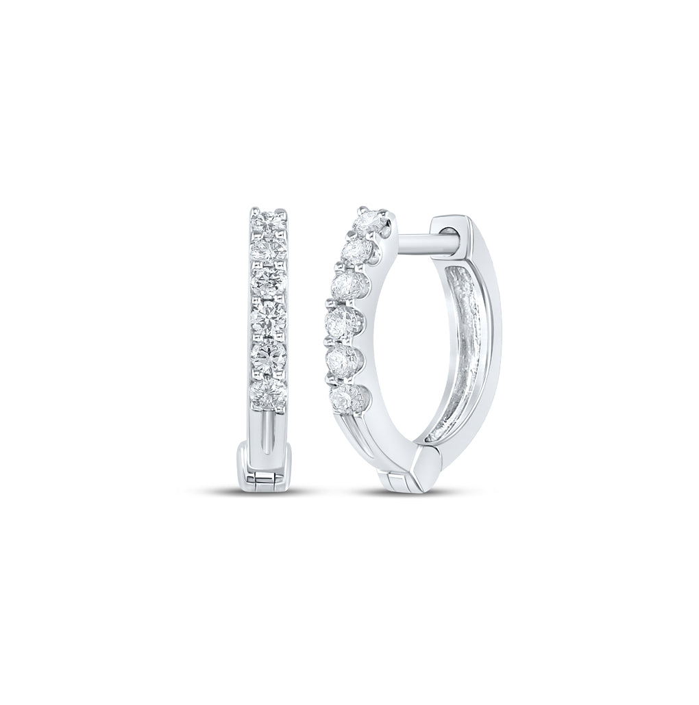 10K Yellow Or White Or Rose Gold Womens Round Diamond Hoop Earrings