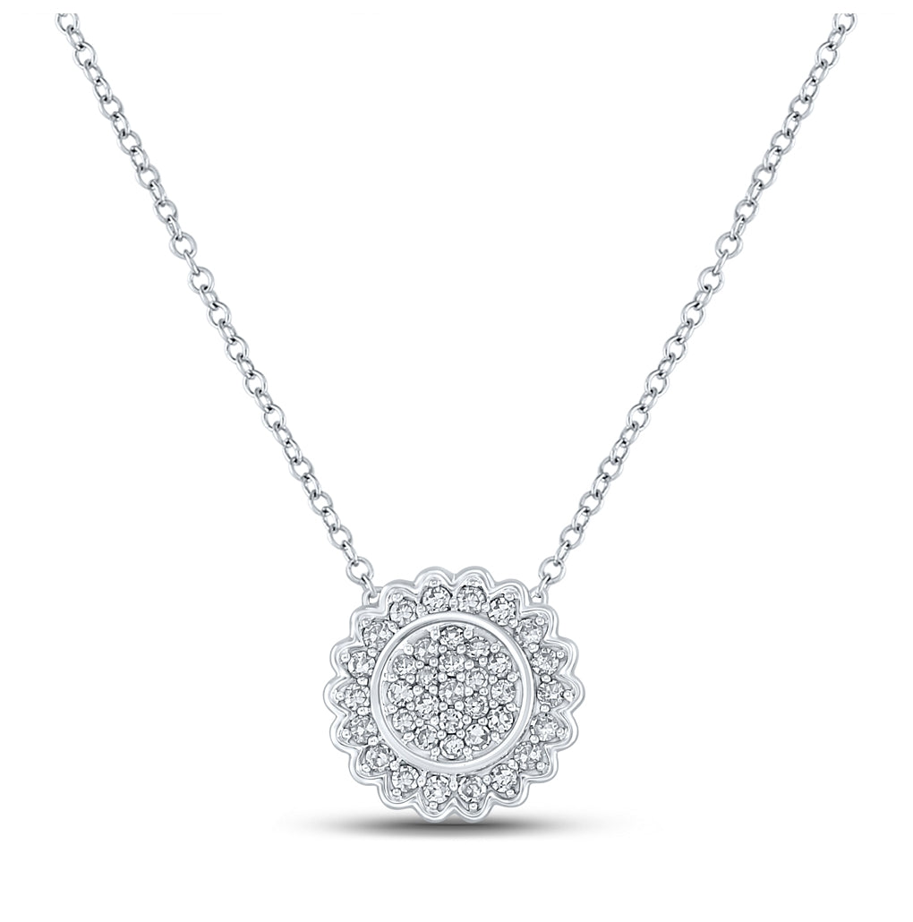 10K White Gold Womens Round Diamond 18-inch Cluster Necklace 1/5 Cttw, Length: 17.5 In