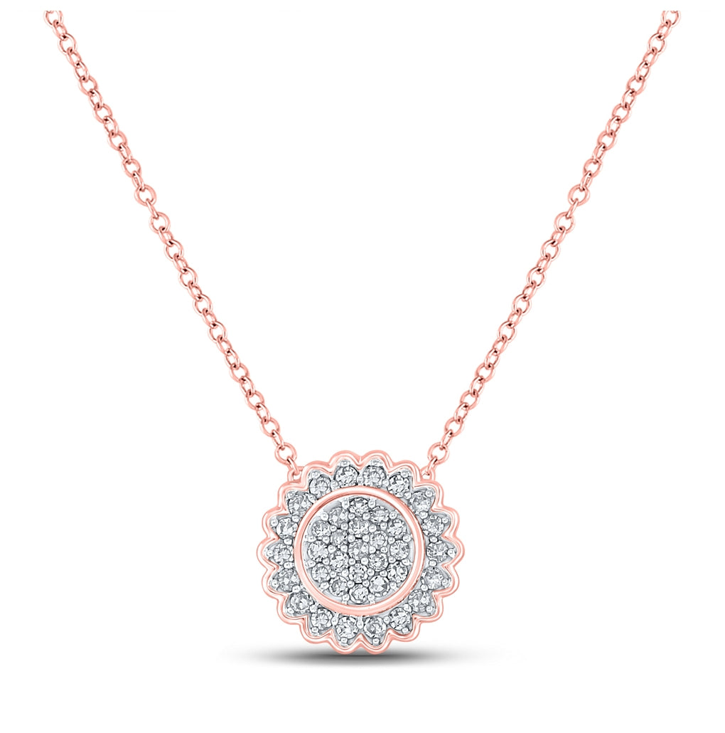10K Rose Gold Womens Round Diamond 18-inch Cluster Pendant 1/5 Cttw, Length: 17.5 In