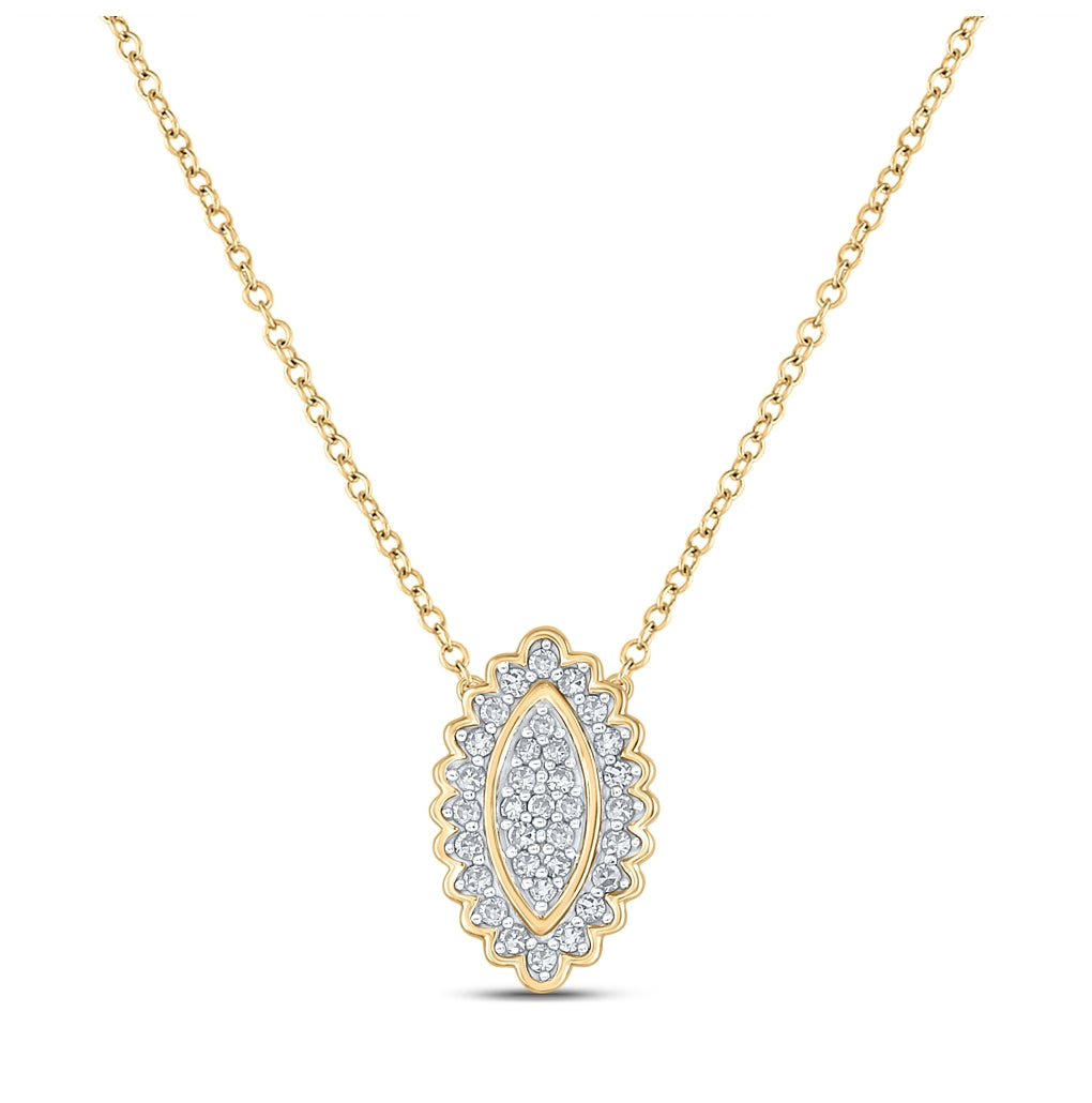 10K Yellow Or White Or Rose Gold Womens Round Diamond Vertical Oval Necklace