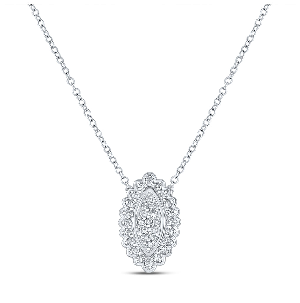 10K Yellow Or White Or Rose Gold Womens Round Diamond Vertical Oval Necklace