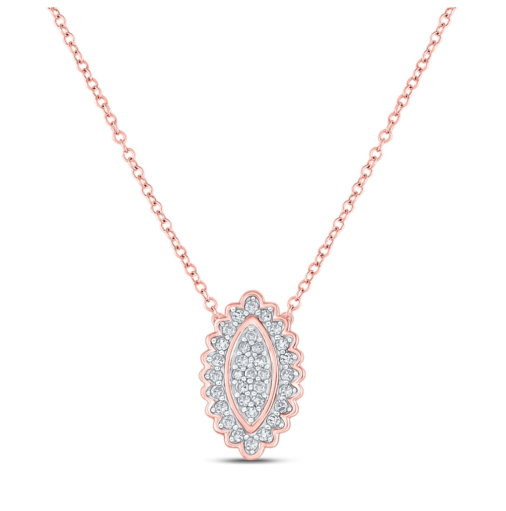 10K Yellow Or White Or Rose Gold Womens Round Diamond Vertical Oval Necklace
