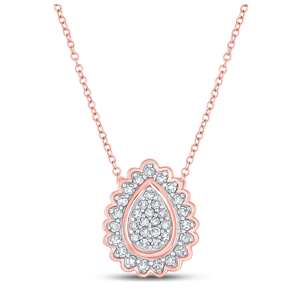 10K Rose Gold Womens Round Diamond Teardrop Necklace 1/5 Cttw, Length: 17.5 In