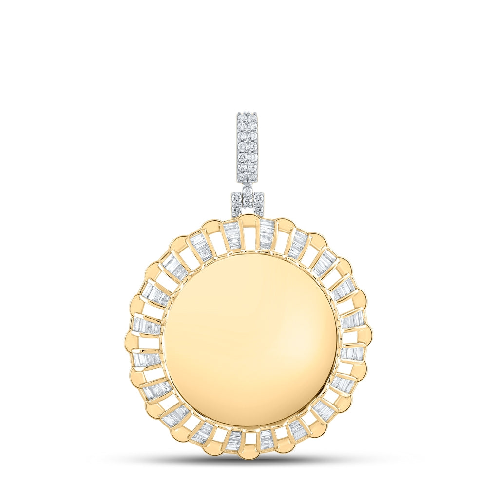 10K Yellow Gold Mens Baguette Diamond Memory Circle Charm Pendant 1 Cttw, Length: 1.87 In, Width: 1.33 In