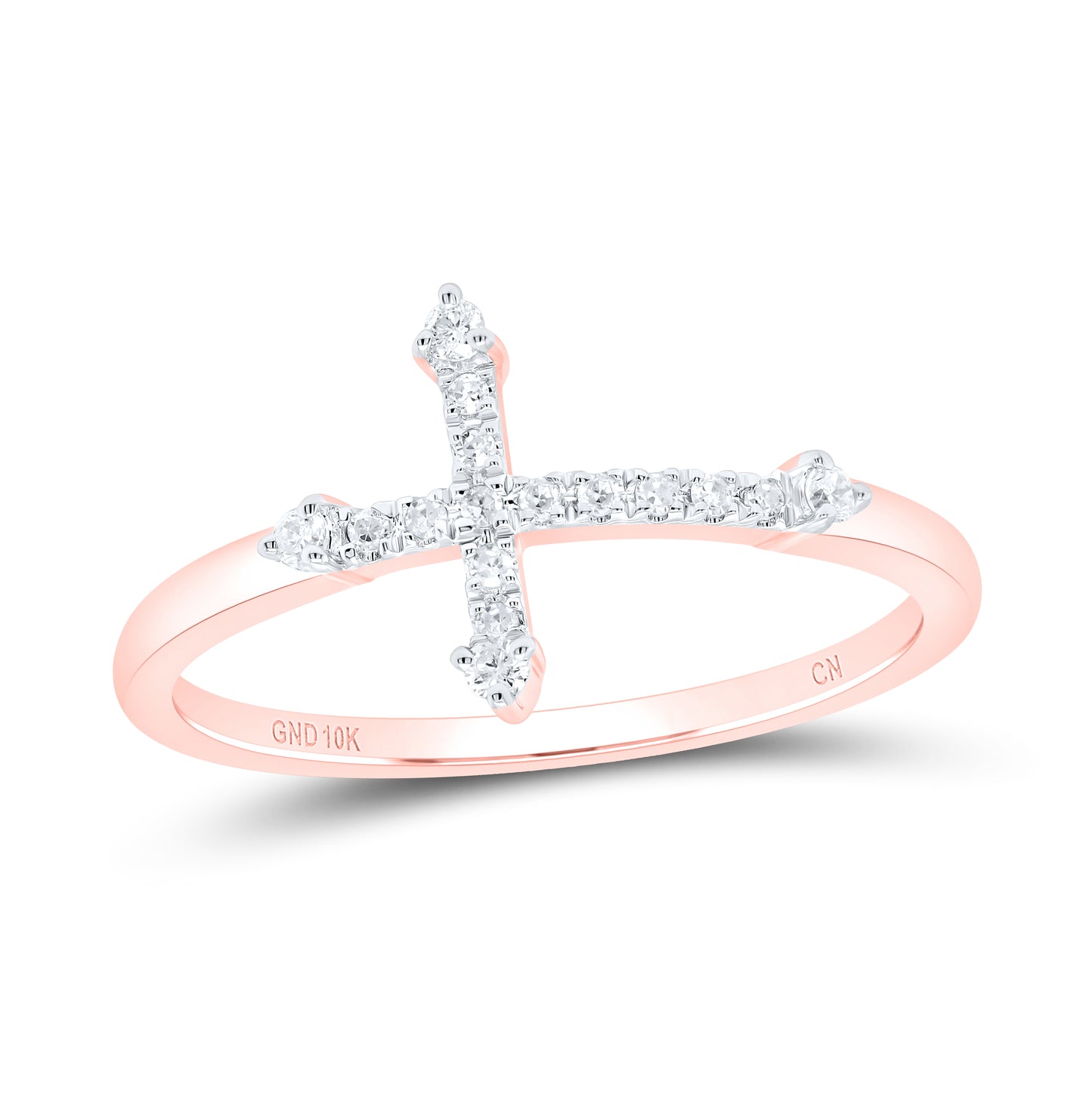 10K Yellow Or White Or Rose Gold Womens Round Diamond Cross Ring , Womens Size: 5-10