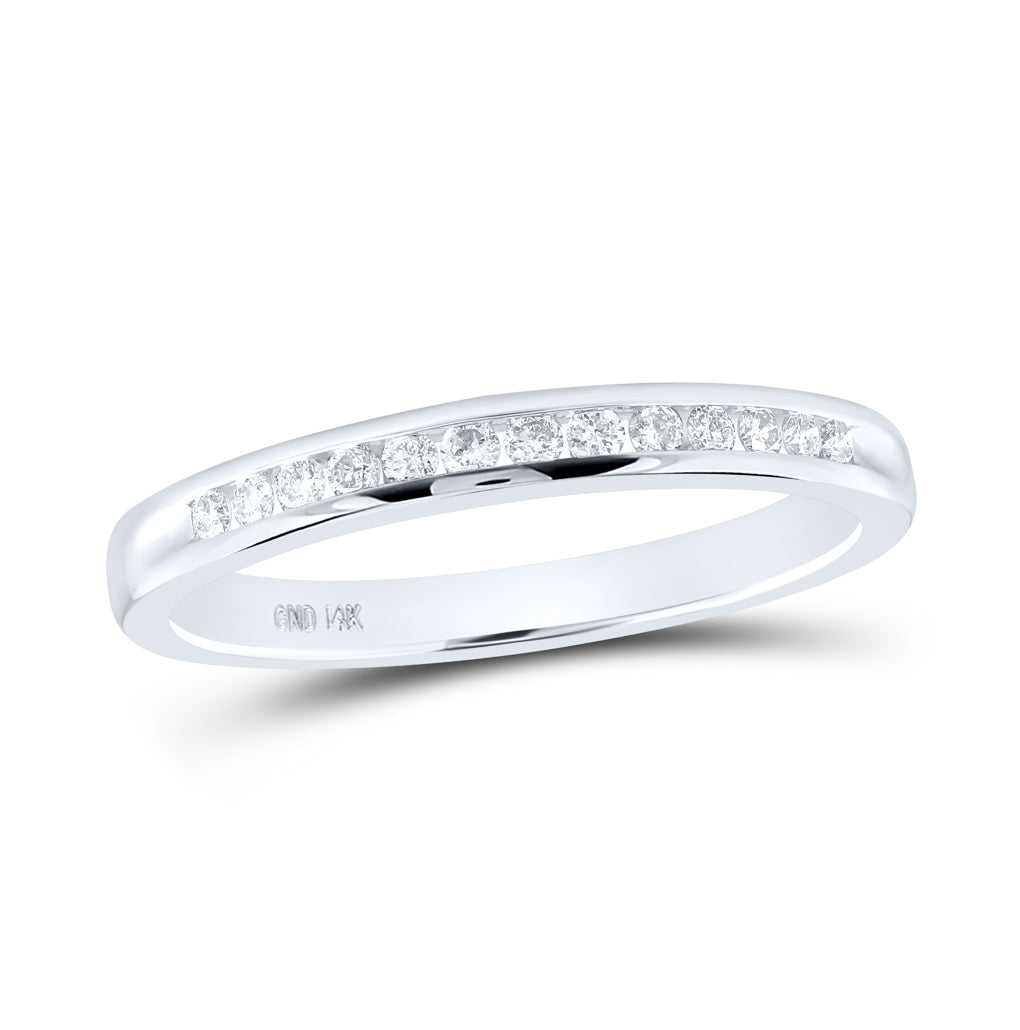 14K White Gold Womens Round Diamond Wedding Single Channel Band 1/6 Cttw, Womens Size: 5-10