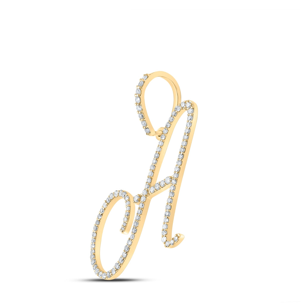 10K White Or Yellow Gold Womens Round Diamond A Initial Letter Pendant