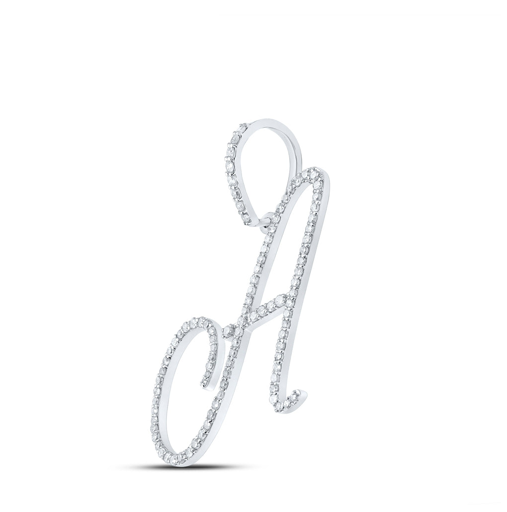 10K White Or Yellow Gold Womens Round Diamond A Initial Letter Pendant