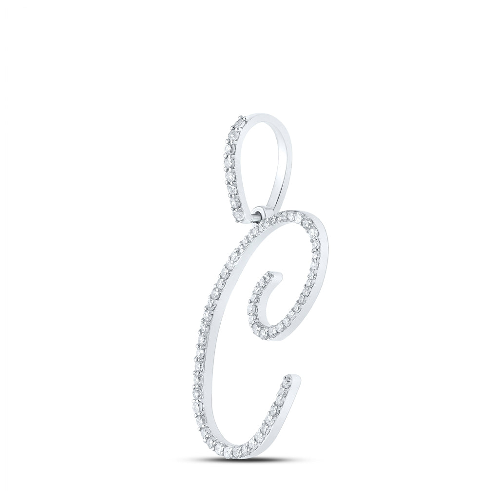 10K White Or Yellow Gold Womens Round Diamond C Initial Letter Pendant