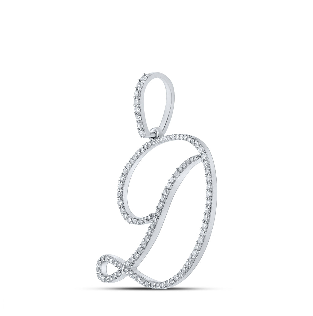 10K White Or Yellow Gold Womens Round Diamond D Initial Letter Pendant