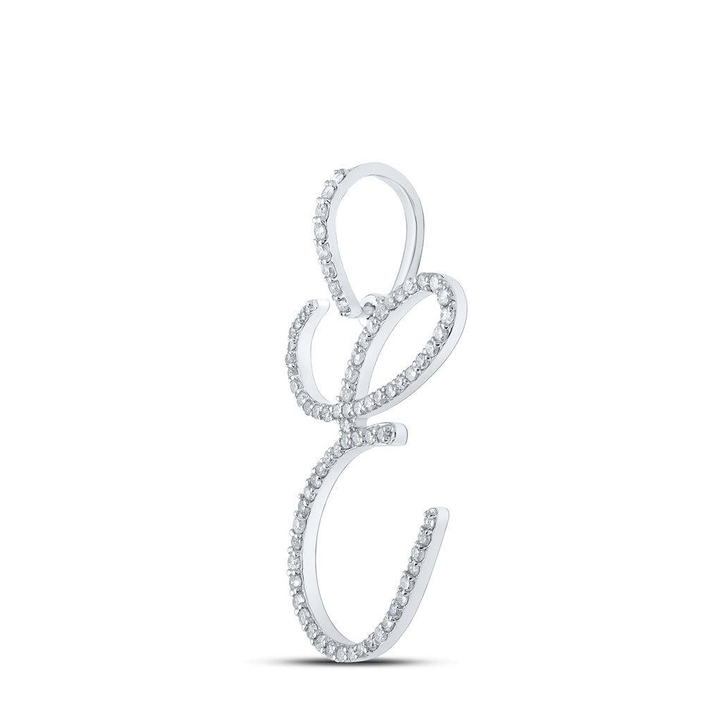 10K White Or Yellow Gold Womens Round Diamond E Initial Letter Pendant