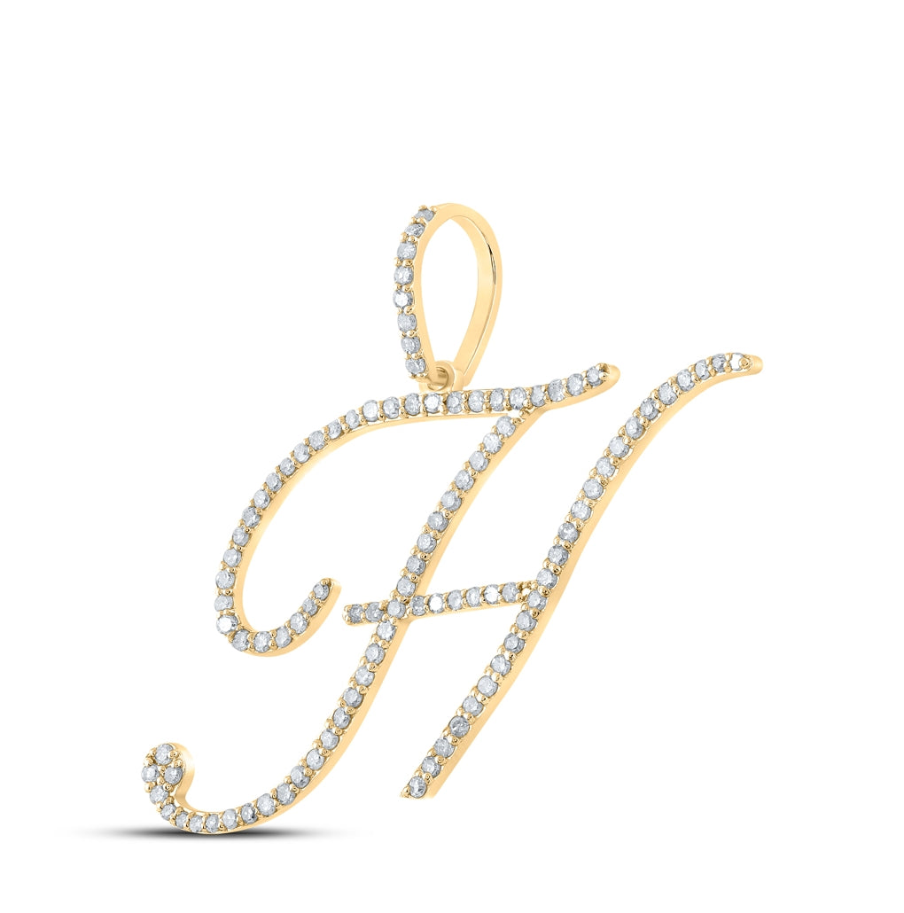 10K Yellow Gold Womens Round Diamond H Initial Letter Pendant 5/8 Cttw, Length: 1.18 In, Width: 1.22 In