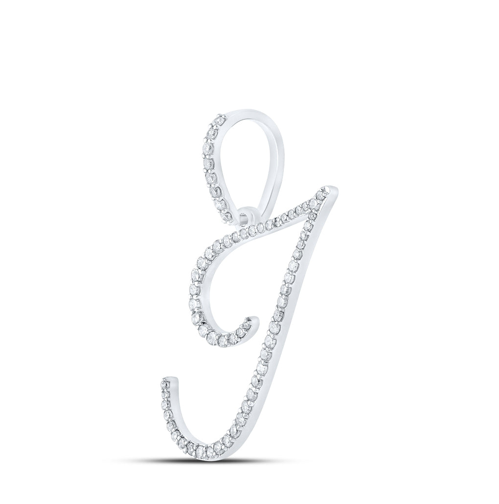 10K White Or Yellow Gold Womens Round Diamond I Initial Letter Pendant