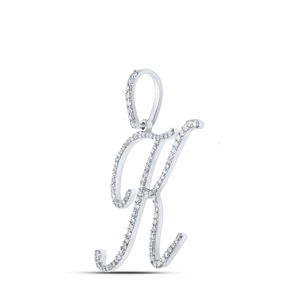 10K Yellow Or White Or Rose Gold Womens Round Diamond K Initial Letter Pendant
