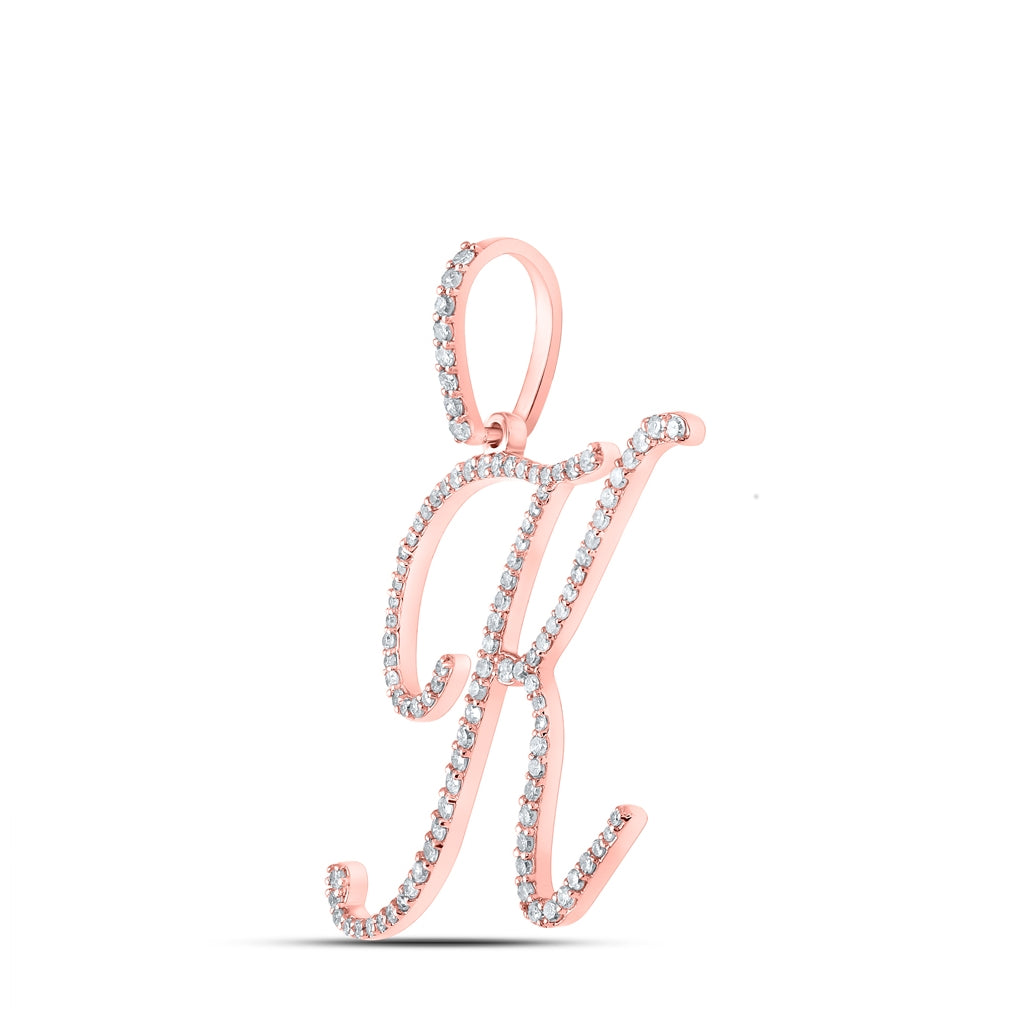 10K Yellow Or White Or Rose Gold Womens Round Diamond K Initial Letter Pendant