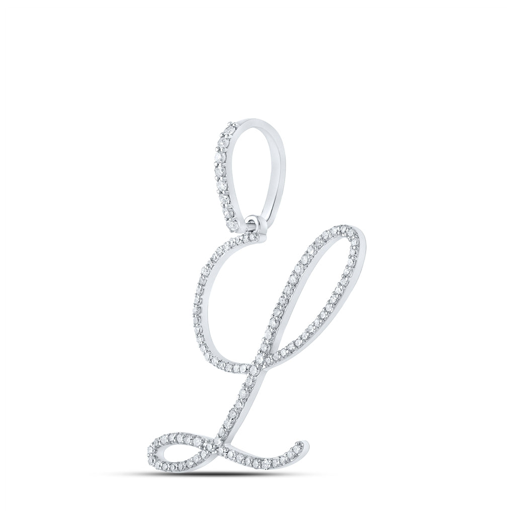 10K White Or Yellow Gold Womens Round Diamond L Initial Letter Pendant