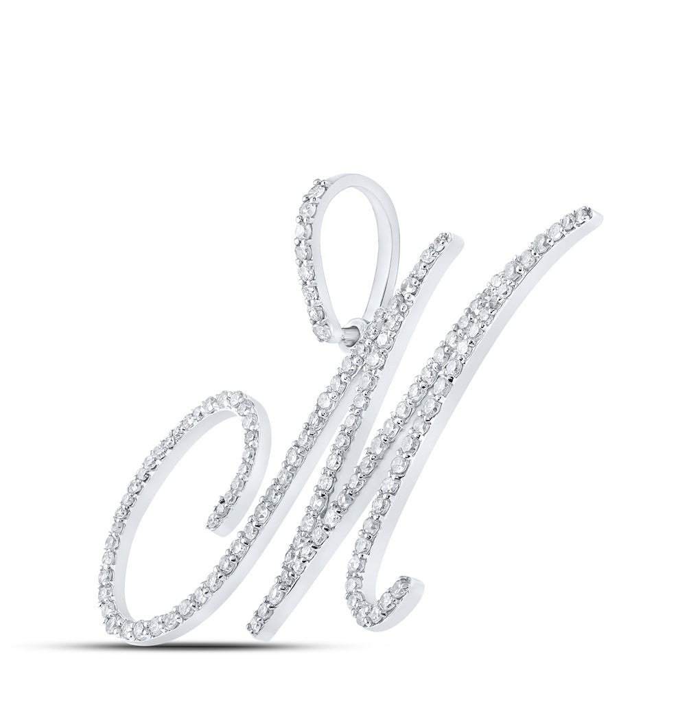 10K White Gold Womens Round Diamond Initial Letter Pendant