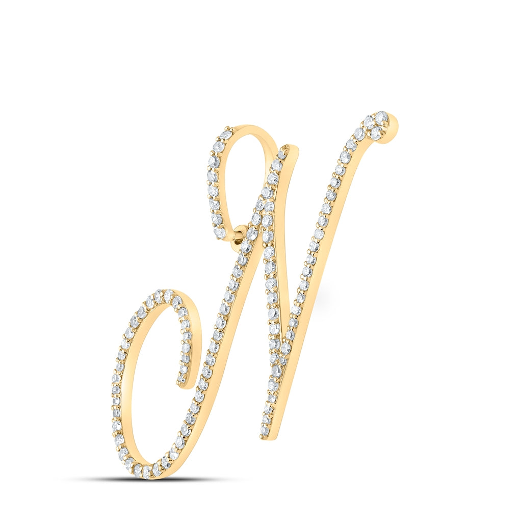 10K White Or Yellow Gold Womens Round Diamond N Initial Letter Pendant
