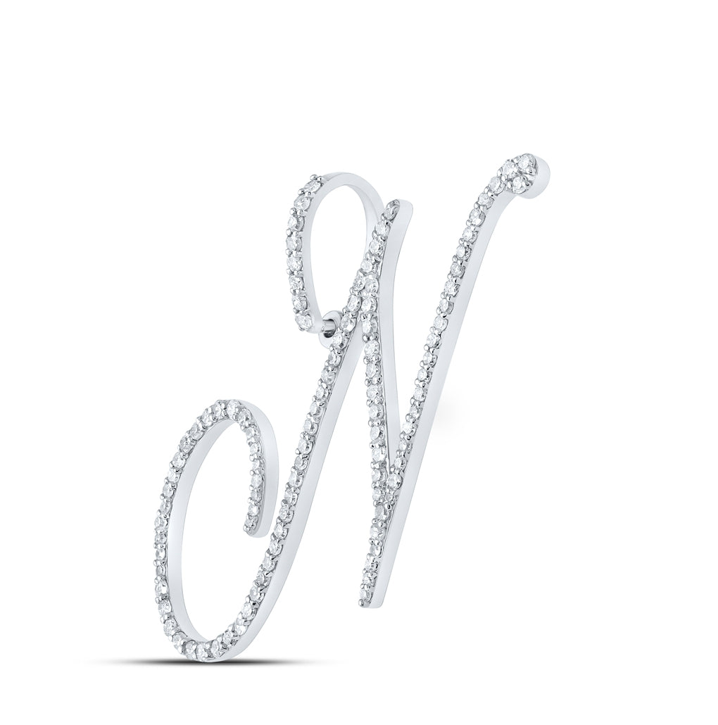 10K White Or Yellow Gold Womens Round Diamond N Initial Letter Pendant