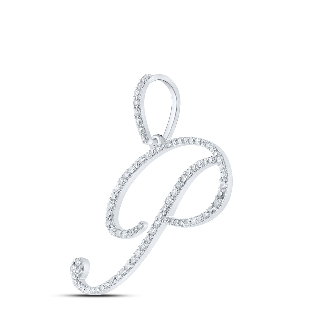 10K White Or Yellow Gold Womens Round Diamond P Initial Letter Pendant