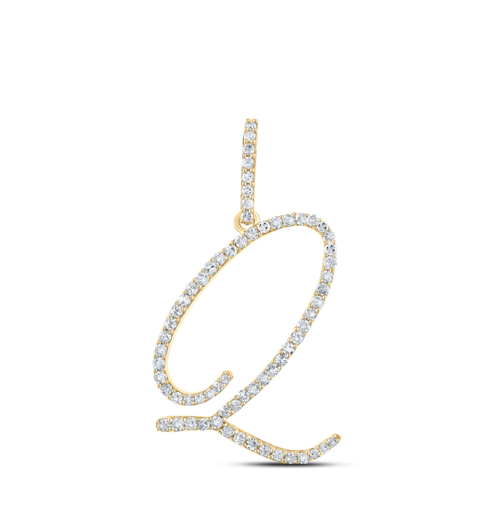 10K White Or Yellow Gold Womens Round Diamond Q Initial Letter Pendant