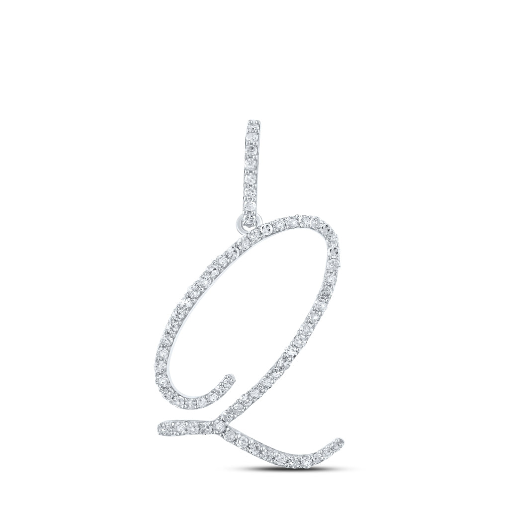 10K White Or Yellow Gold Womens Round Diamond Q Initial Letter Pendant