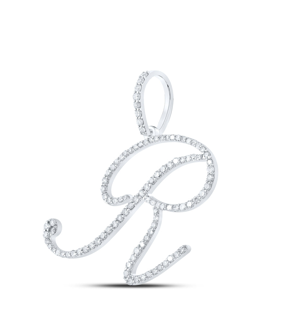 10K White Or Yellow Gold Womens Round Diamond R Initial Letter Pendant
