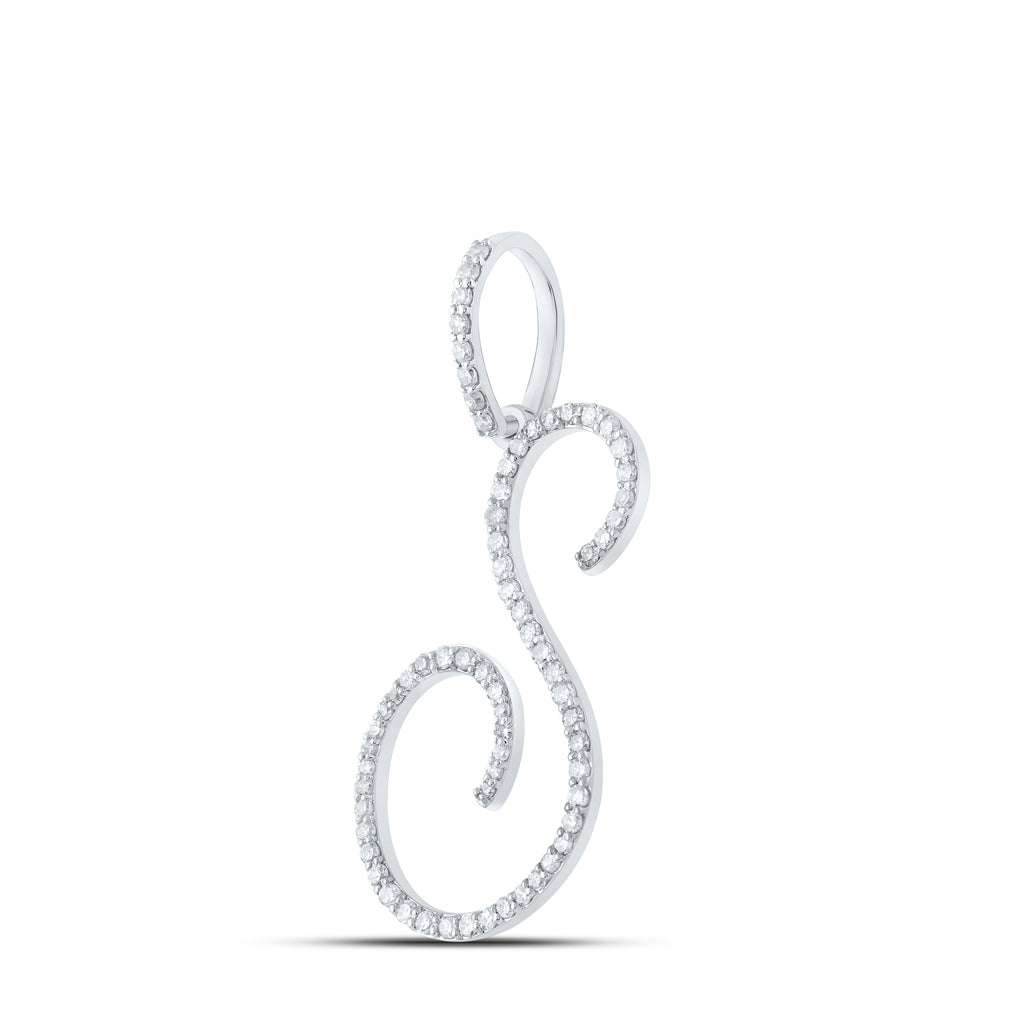 10K White Or Yellow Gold Womens Round Diamond S Initial Letter Pendant