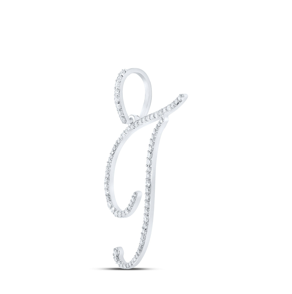 10K White Or Yellow Gold Womens Round Diamond T Initial Letter Pendant