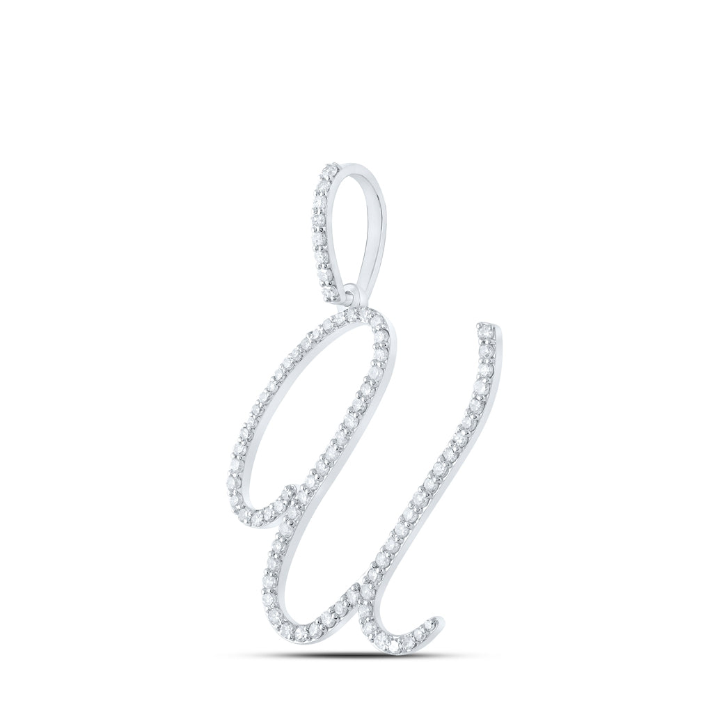10K White Gold Womens Round Diamond U Initial Letter Pendant 1/2 Cttw, Length: 1.18 In, Width: 1.22 In