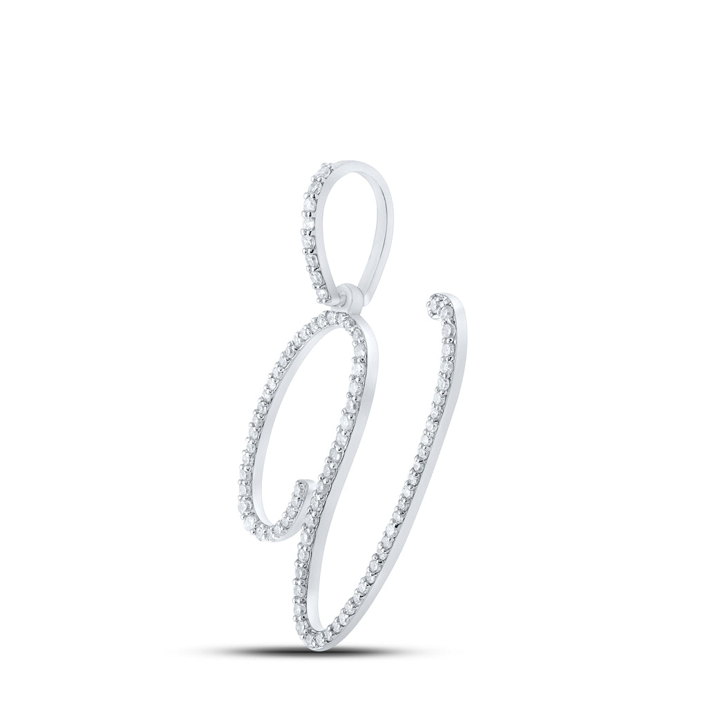 10K White Or Yellow Gold Womens Round Diamond V Initial Letter Pendant