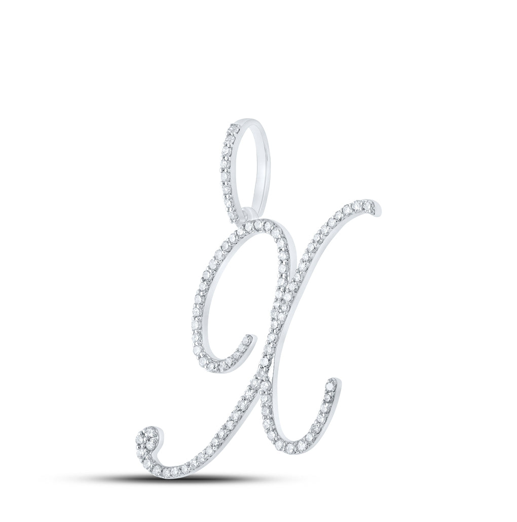 10K White Gold Womens Round Diamond X Initial Letter Pendant 5/8 Cttw, Length: 1.18 In, Width: 1.22 In