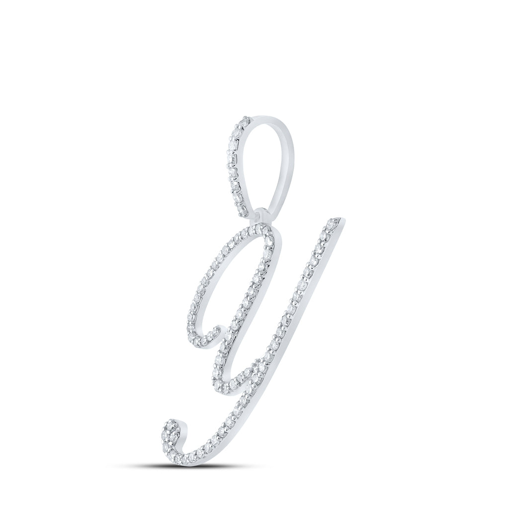 10K White Or Yellow Gold Womens Round Diamond Y Initial Letter Pendant