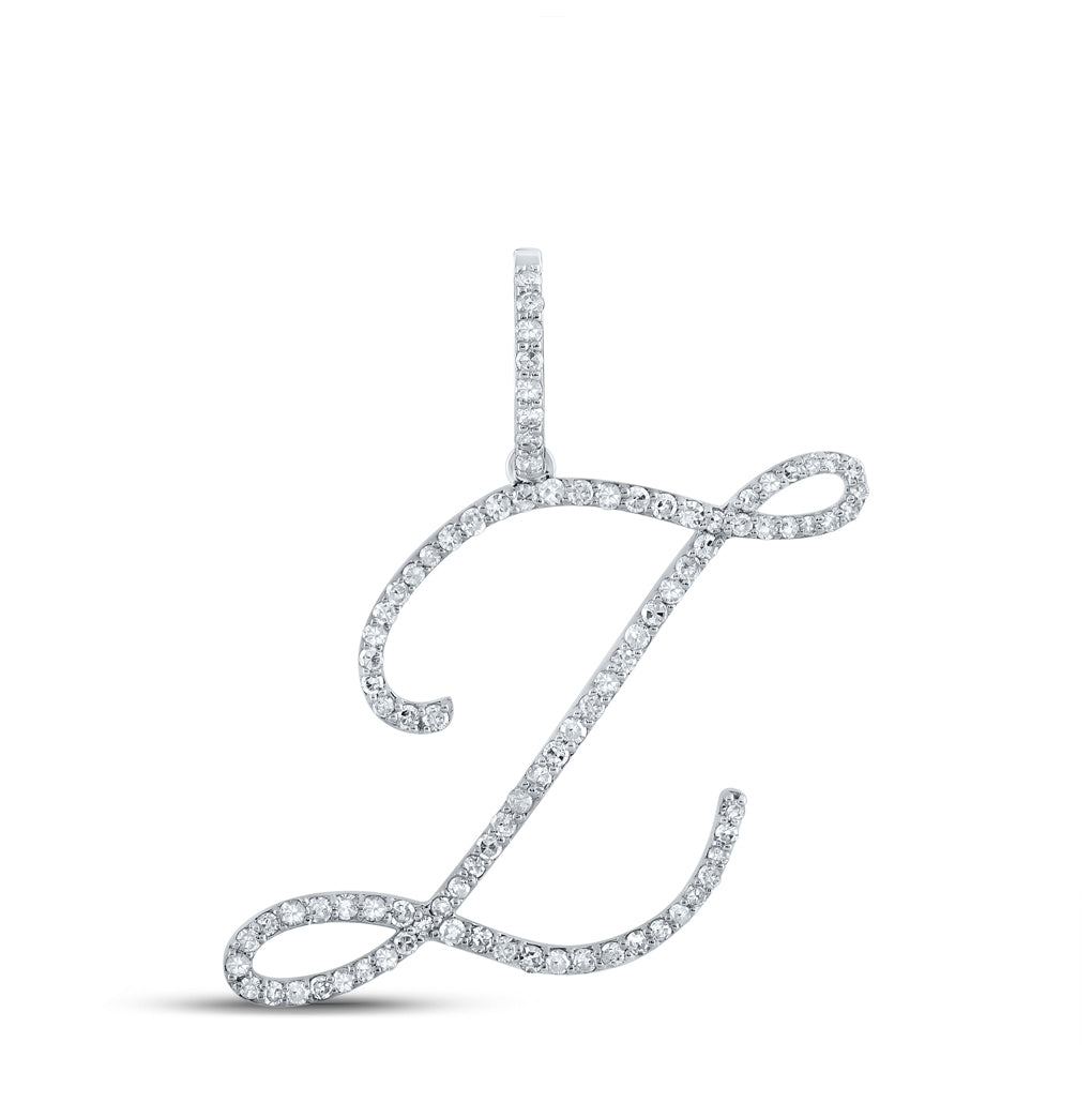10K White Gold Womens Round Diamond L Initial Letter Pendant 5/8 Cttw, Length: 1.18 In, Width: 1.22 In