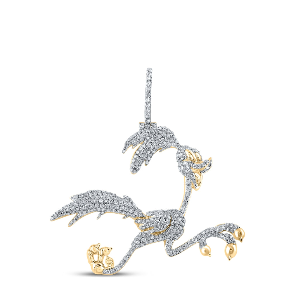 10kt Yellow Gold 3 1/3ctw Diamond Nk Road Runner Cartoon Mens Charm