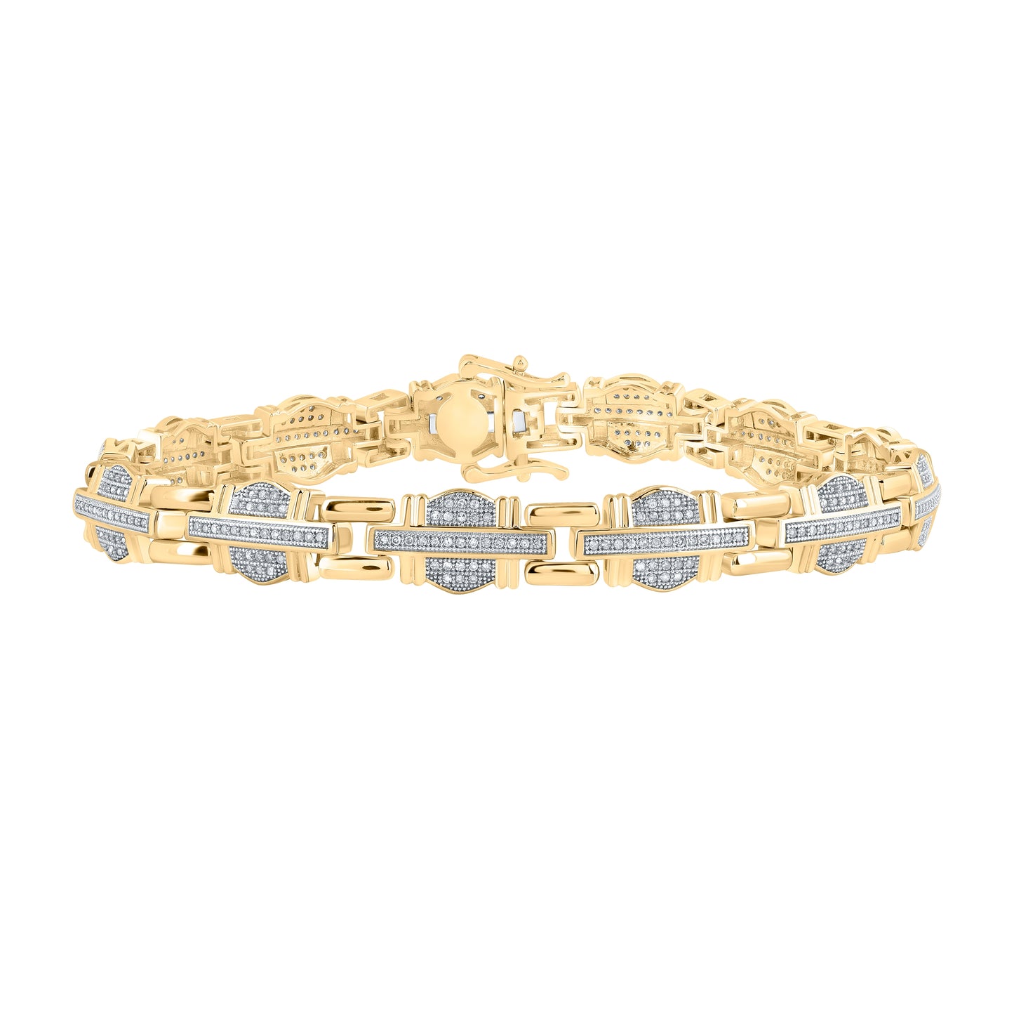 10K White Or Yellow Gold Mens Round Diamond Link Bracelet