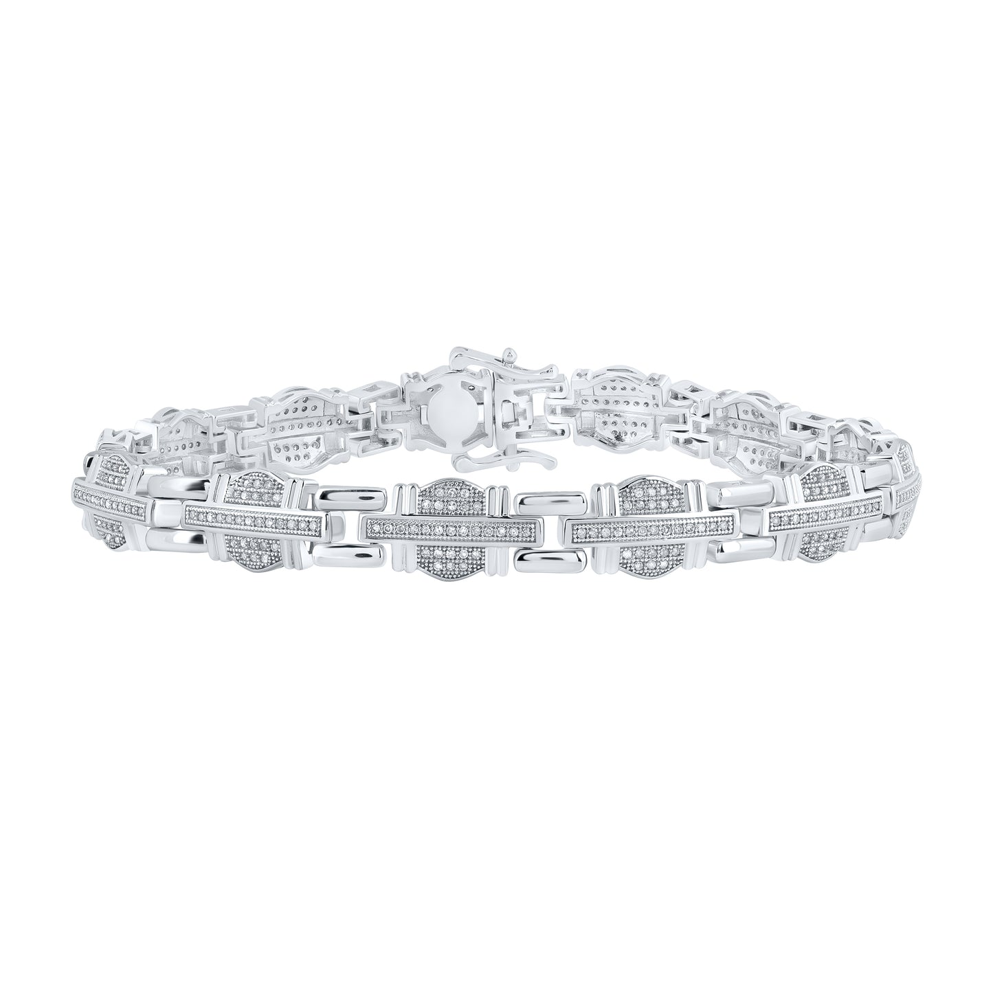 10K White Or Yellow Gold Mens Round Diamond Link Bracelet