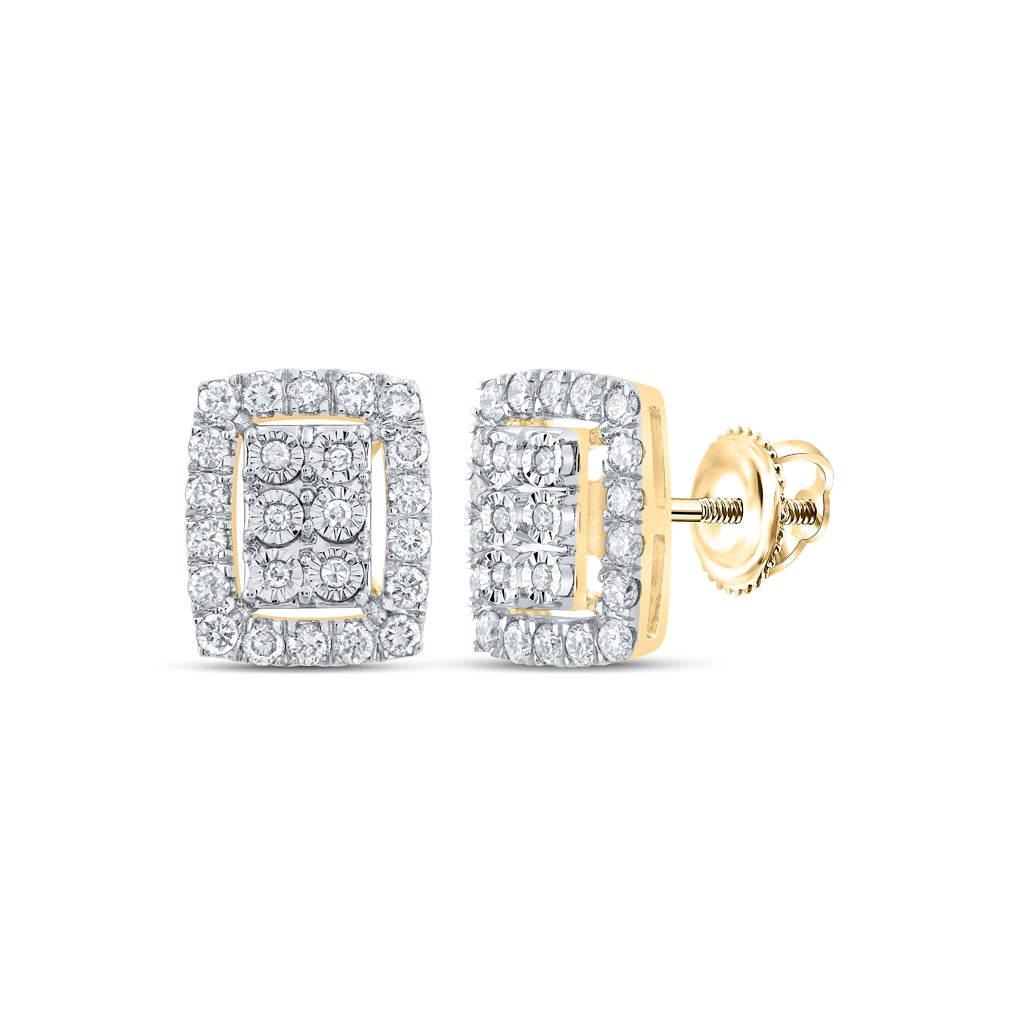 10K Yellow Or White Or Rose Gold Womens Round Diamond Frame Cluster Earrings