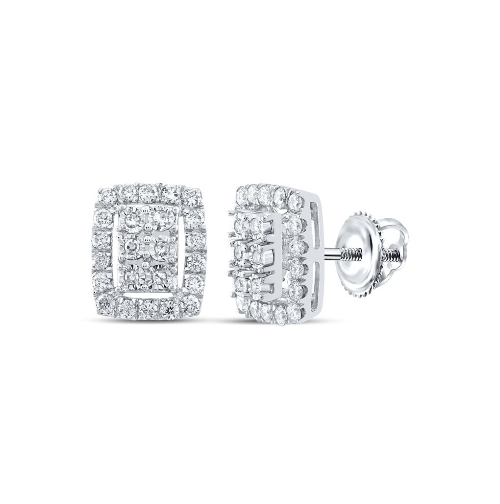 10K White Gold Womens Round Diamond Frame Cluster Earrings 3/8 Cttw