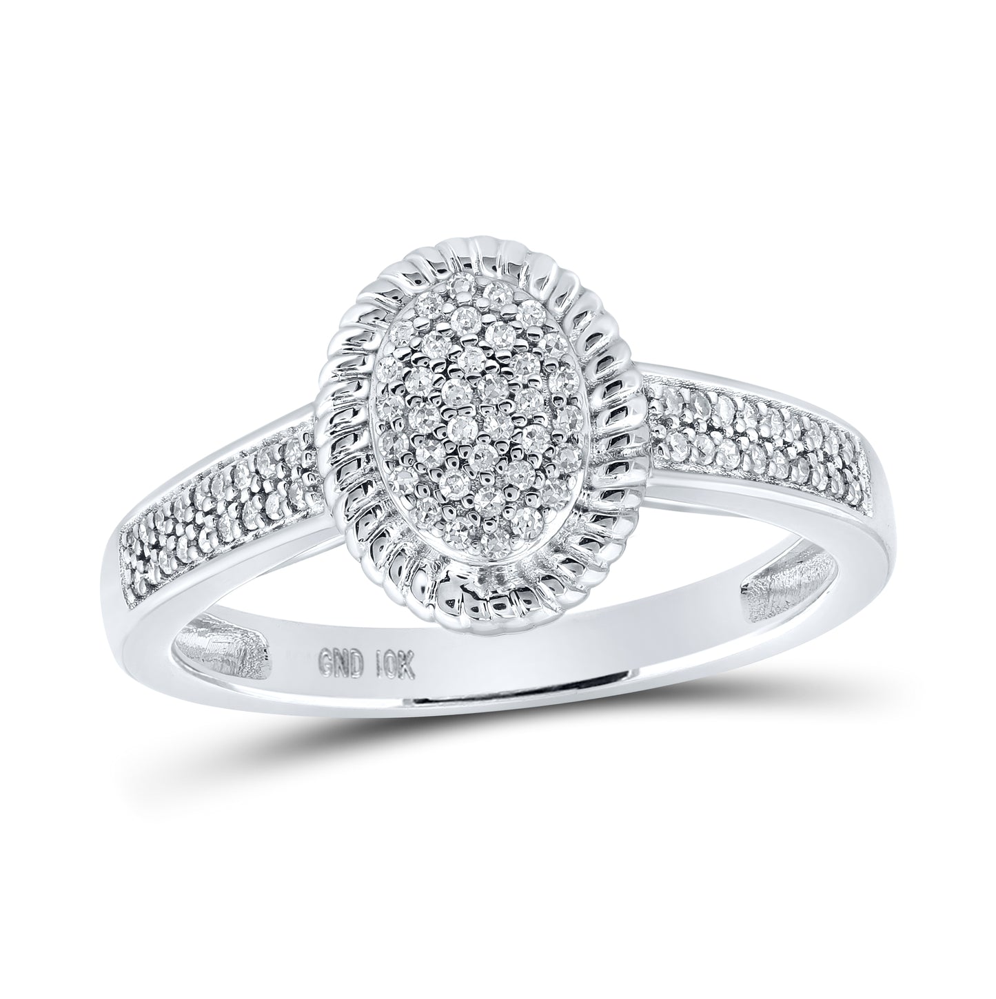 10K White Gold Womens Round Diamond Oval Ring 1/5 Cttw, Womens Size: 5-10