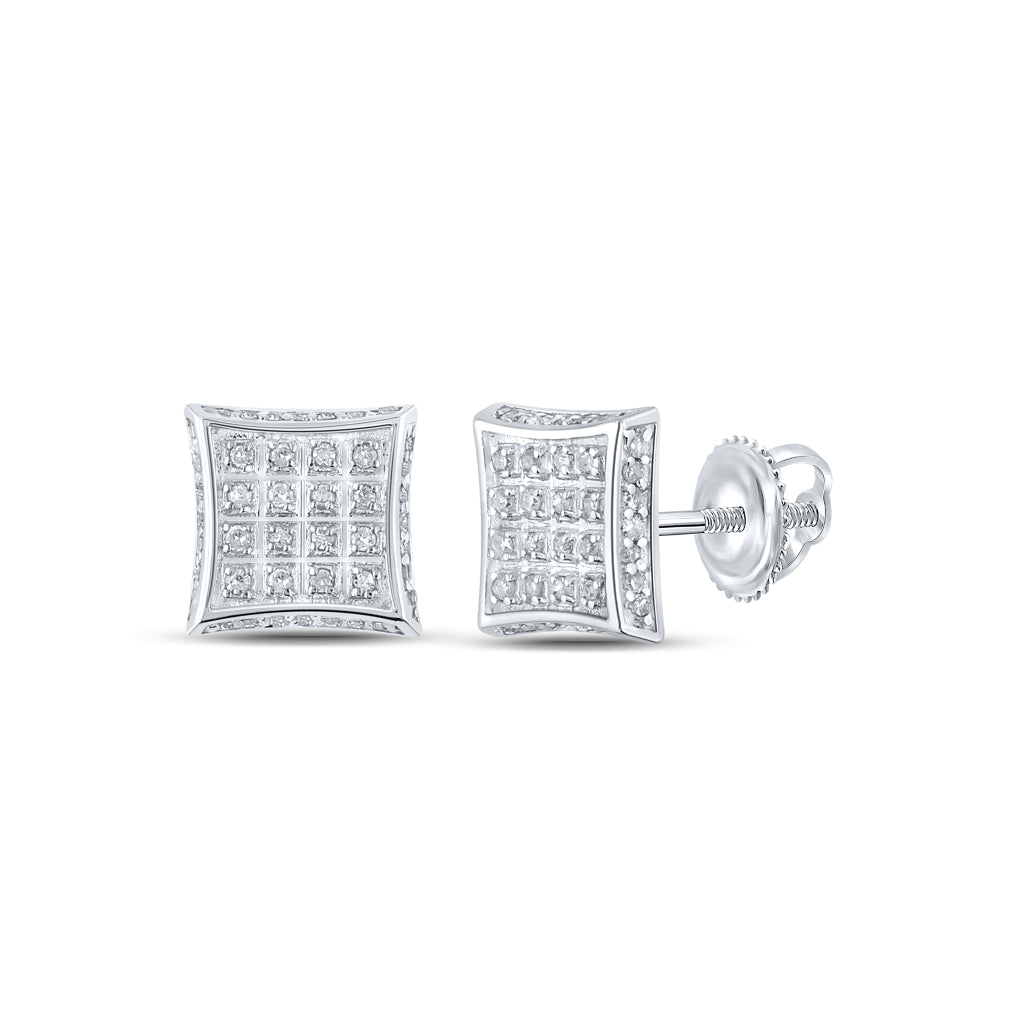 10K White Gold Women's Round Diamond Sq Earrings 1/4ctw